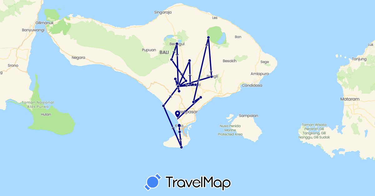 TravelMap itinerary: driving in Indonesia (Asia)